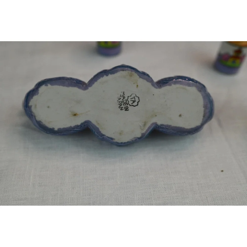 Vintage Lusterware Salt Pepper Sugar Set Made in Japan Blue Iridescent Pagoda
